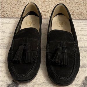 Black suede loafer with tassel